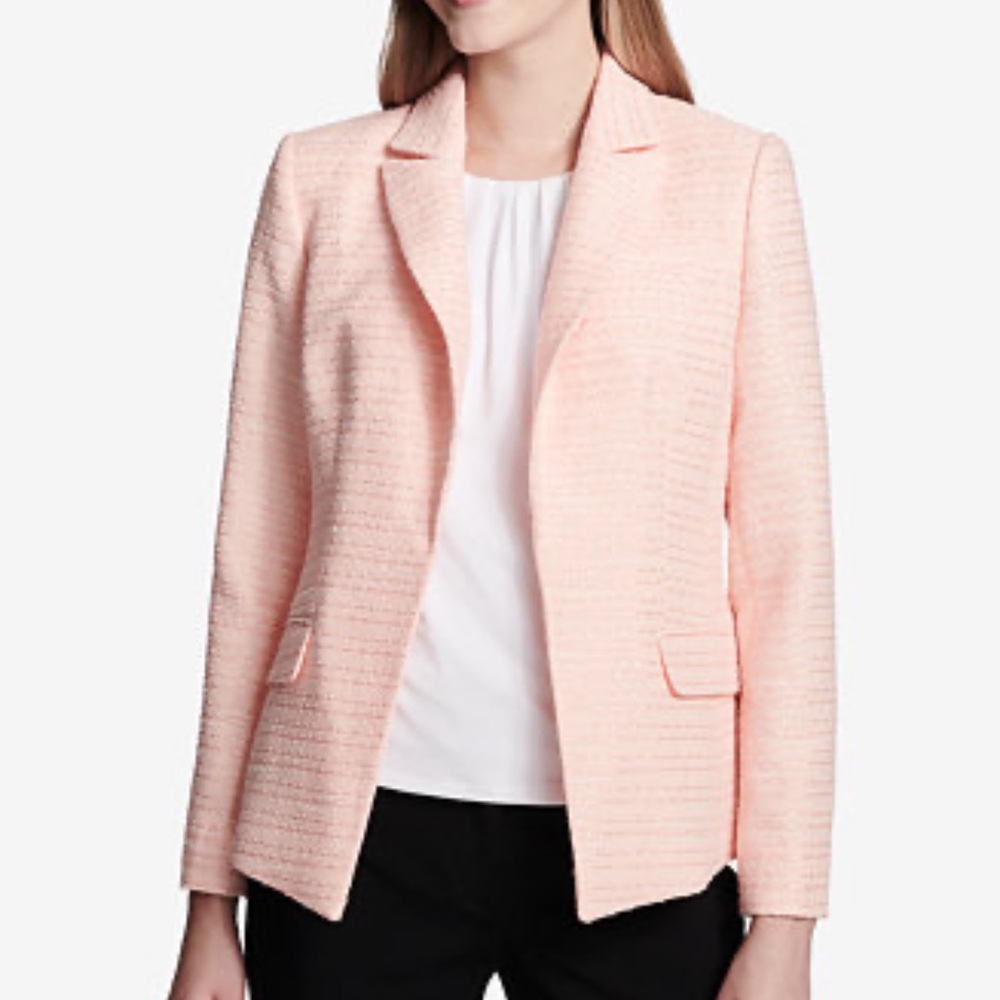 Calvin Klein open-front tweed blazer in a salmon pink color size 4